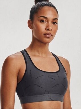 Under Armour Compression Crossback Sports Bra Gray Logo Band Size Large Athletic